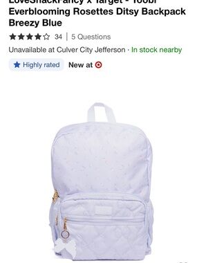 LoveShackFancy x Target collab Kids Breezy Blue Quilted Backpack with Bow Charm